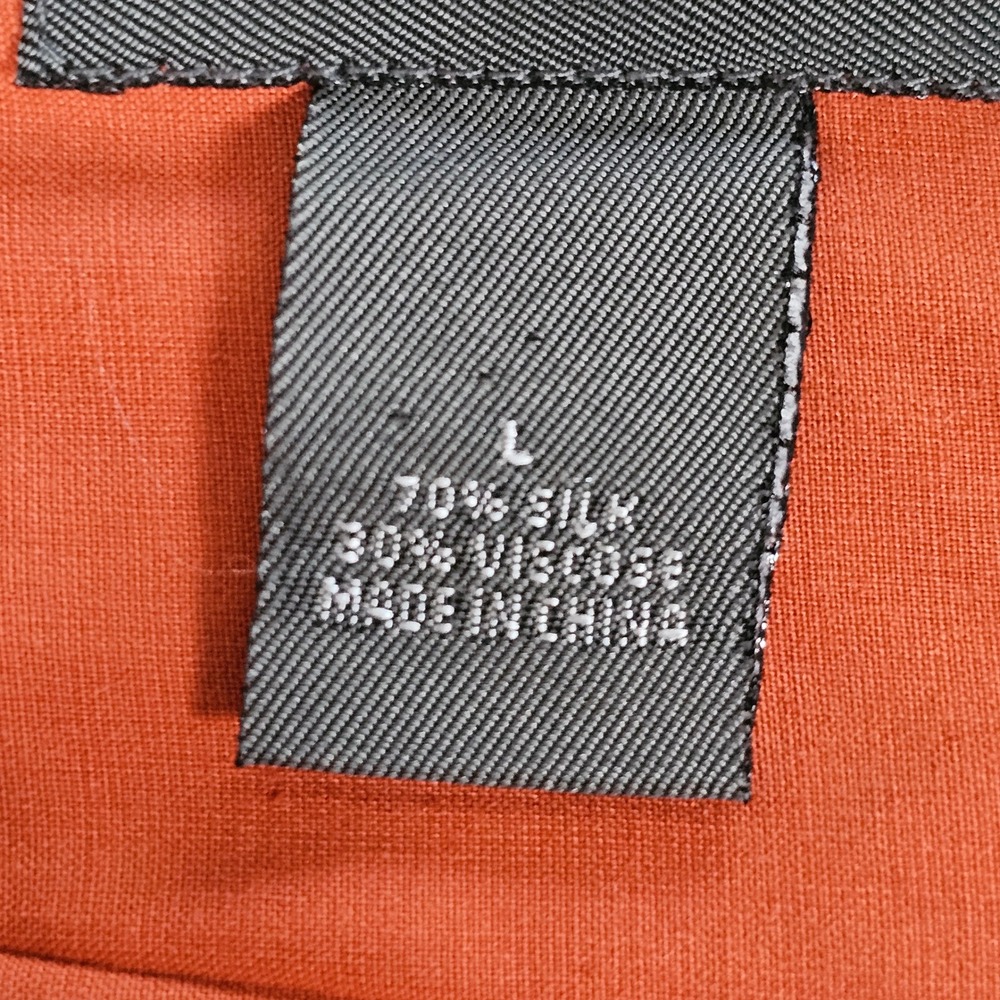 Saddlebred Mens Silk Blend Floral Embroidered Button Front Shirt Burnt Orange L - Picture 4 of 10
